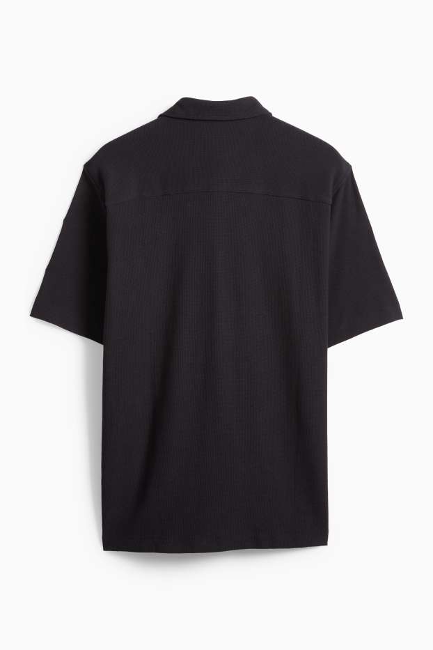 Heren - Overhemd - regular fit - Kent - met structuur - zwart