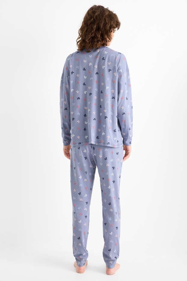 Damen - Pyjama - gemustert - blau