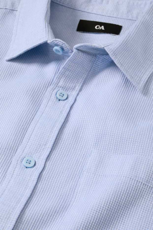 Uomo - Camicia - regular fit - collo all'italiana - tessuto tramato - azzurro