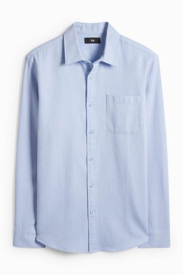 Uomo - Camicia - regular fit - collo all'italiana - tessuto tramato - azzurro
