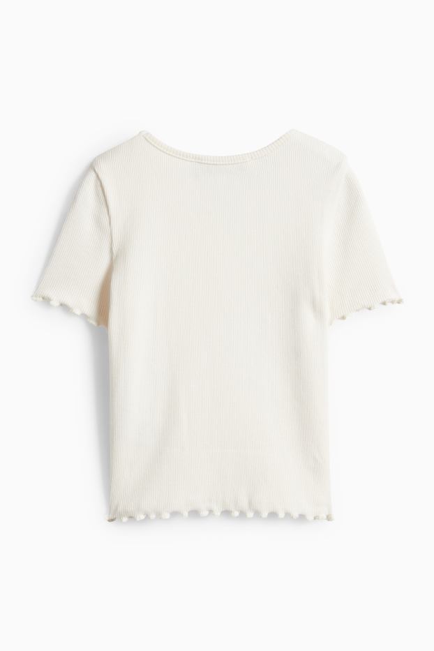Enfants filles - Cœur - haut à manches courtes - finition côtelée - blanc crème