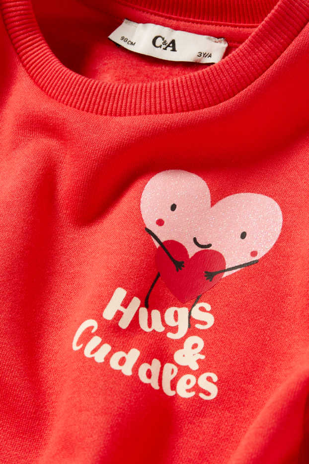 Děti - dívky - Srdce - mikina - s třpytivými efekty - červená