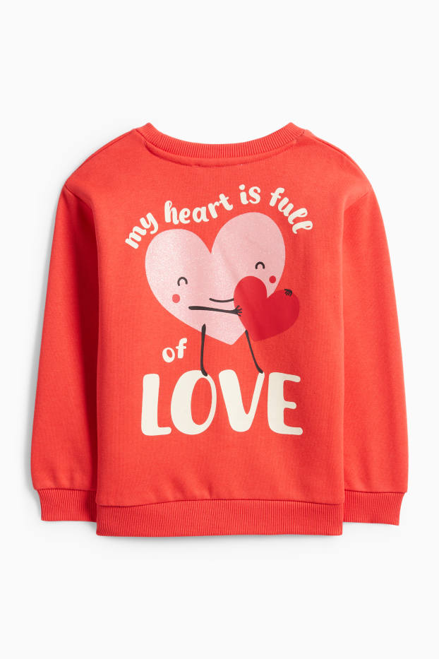 Děti - dívky - Srdce - mikina - s třpytivými efekty - červená