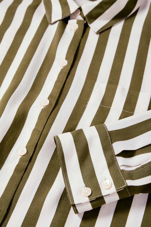 Damen - Bluse - gestreift - dunkelgrün / cremeweiss