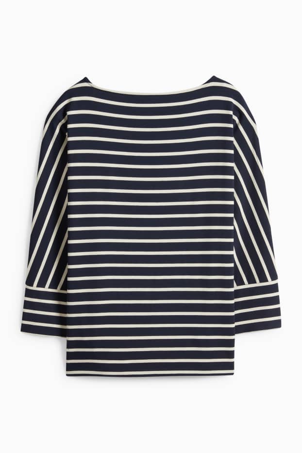 Donna - Maglia a maniche lunghe basic - regular fit - a righe - blu scuro / bianco