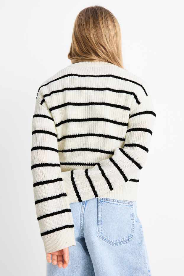 Children Girls - Jumper - ribbed - striped - white / black
