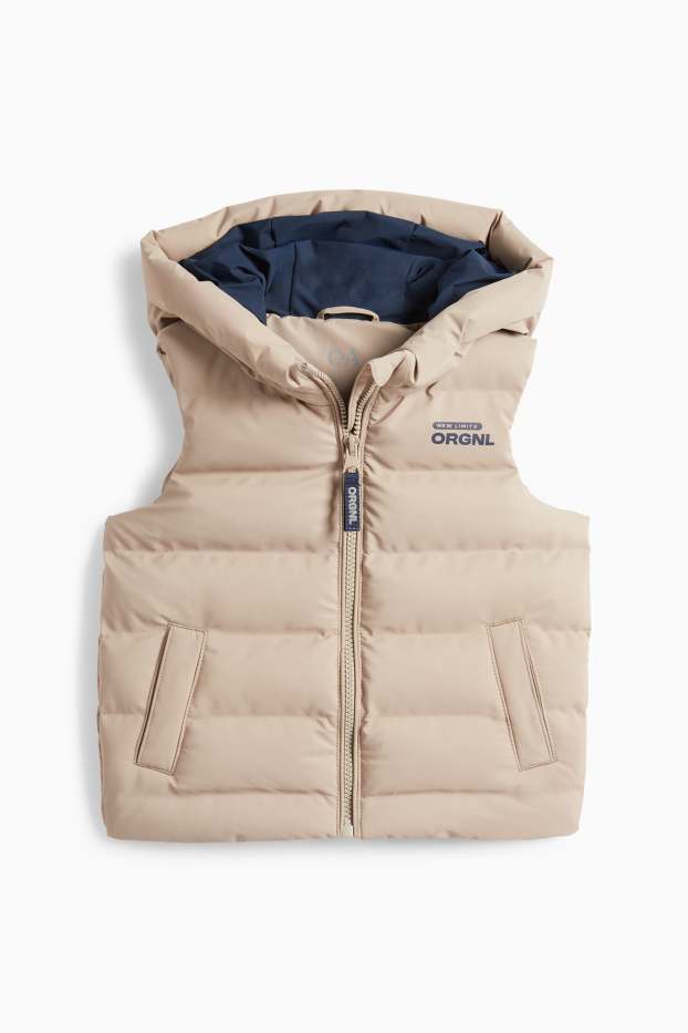 Kinder Jungen - Steppweste mit Kapuze - wasserabweisend - taupe