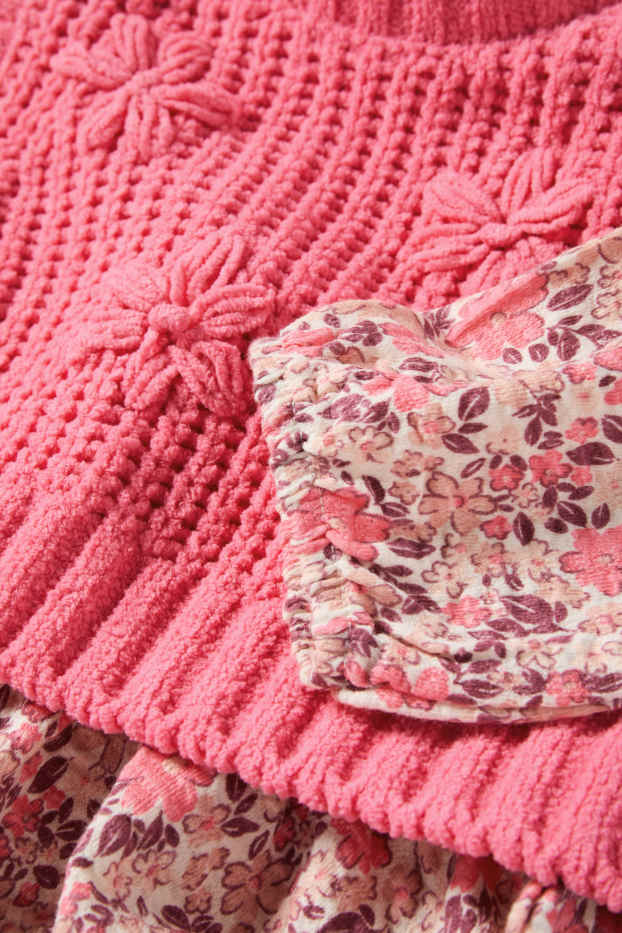 Kinder Mädchen - Blume - Set - Kleid und Pullunder - 2 teilig - pink