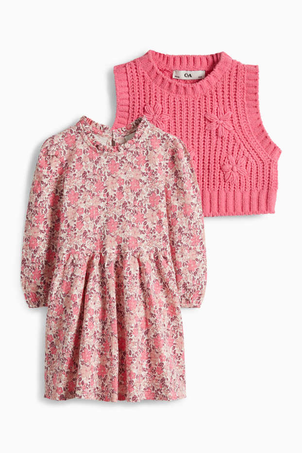 Kinder Mädchen - Blume - Set - Kleid und Pullunder - 2 teilig - pink