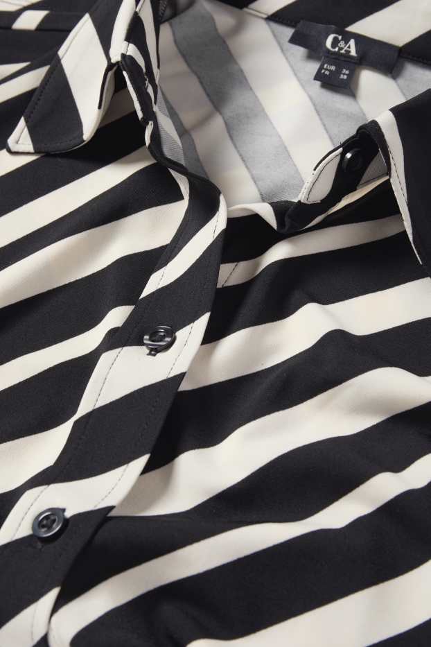 Damen - Bluse - gestreift - weiss / schwarz