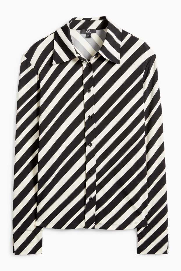 Damen - Bluse - gestreift - weiss / schwarz