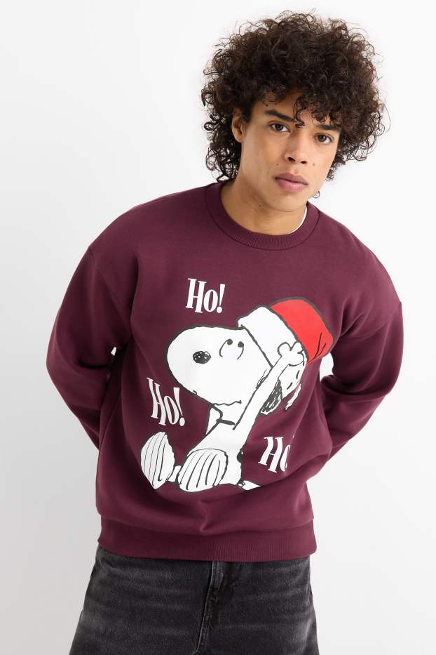 Pánské - Vánoční mikina - Snoopy - tmavočervená