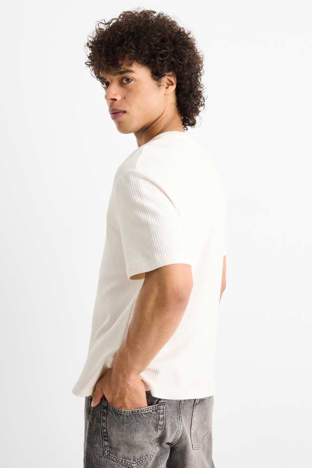 Hommes - T-shirt - relaxed fit - finition côtelée - blanc