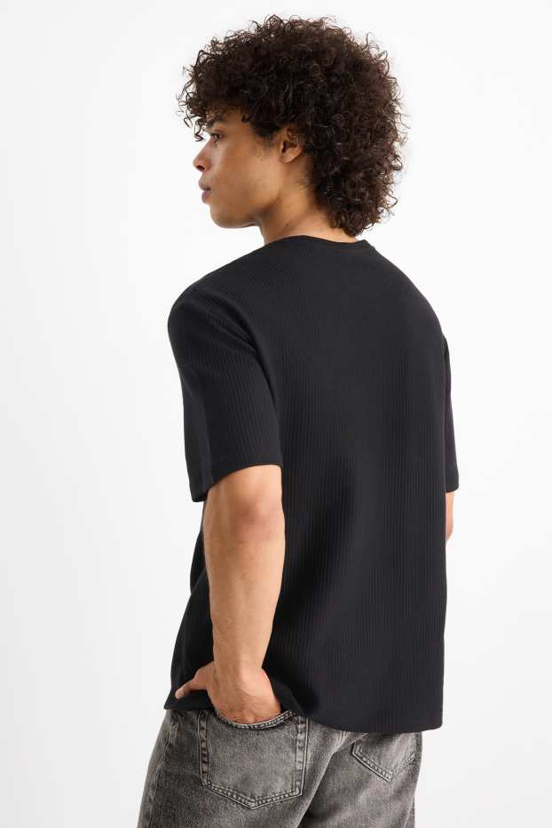 Herren - T-Shirt - Relaxed Fit - gerippt - schwarz