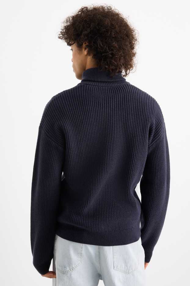 Pánské - Pletený kardigan - žebrovaný - tmavomodrá