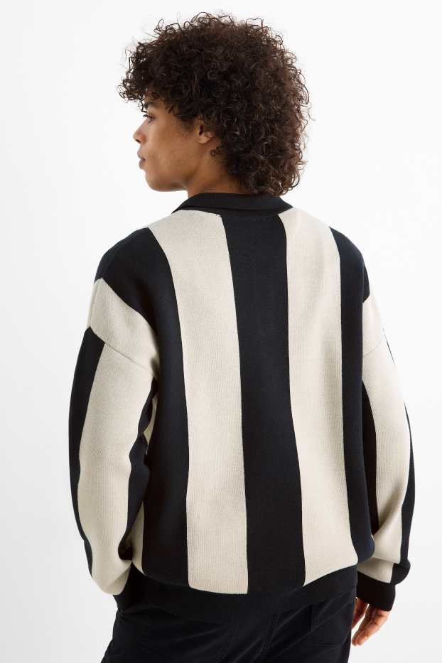 Hommes - Pull - à rayures - noir / beige