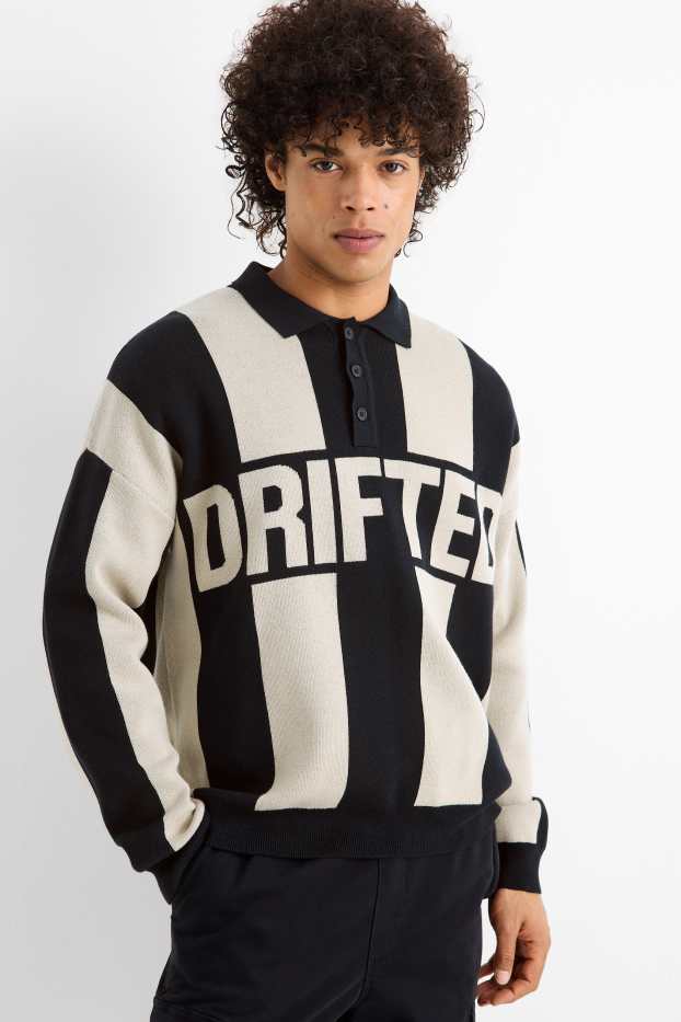 Hommes - Pull - à rayures - noir / beige