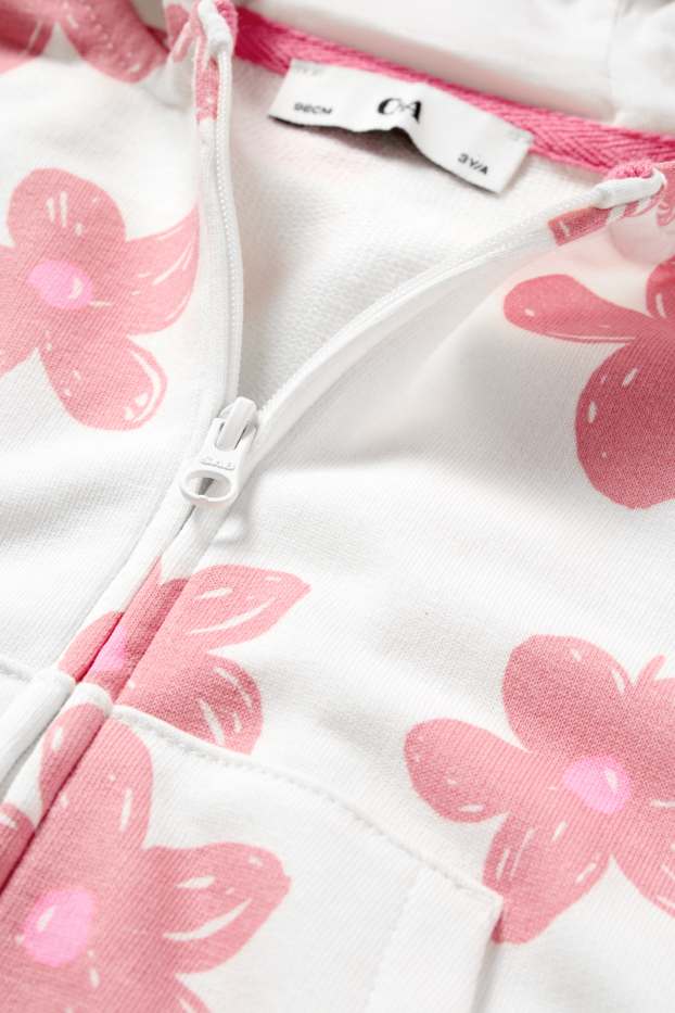 Kinderen: meisjes - Bloem - sweatvest met capuchon - crème wit