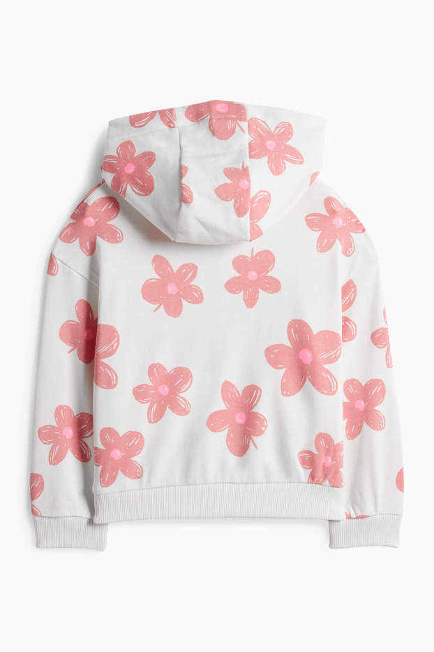 Kinderen: meisjes - Bloem - sweatvest met capuchon - crème wit