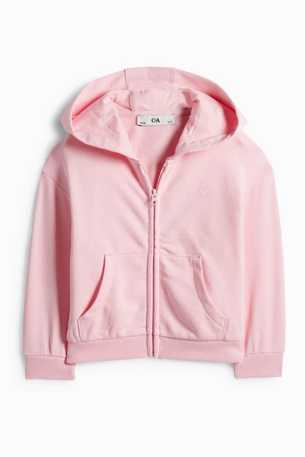 Children Girls - Heart - zip-through hoodie - pink