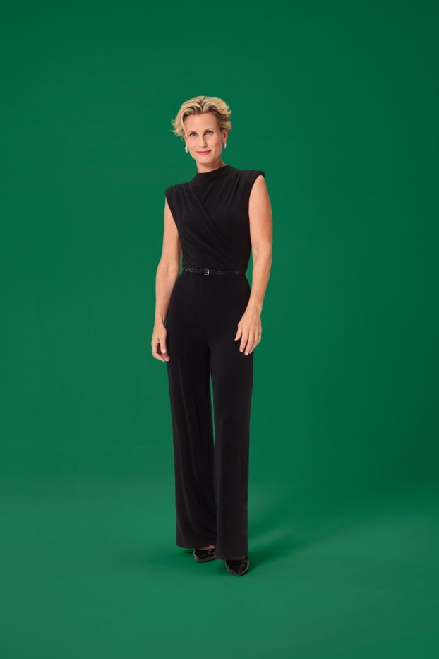 Damen - Jumpsuit - Glanz-Effekt - schwarz