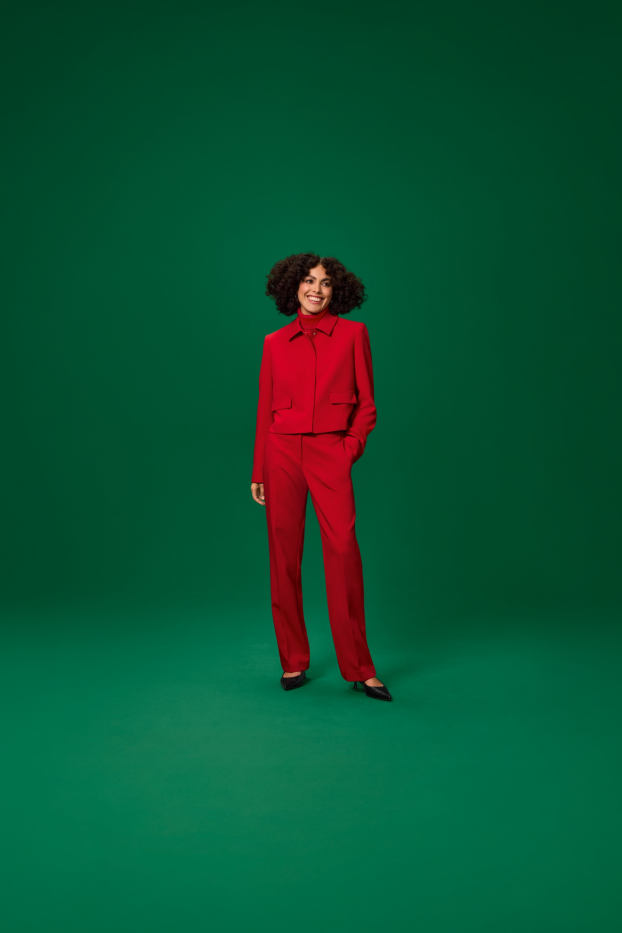 Dámské - Business kalhoty - mid waist - regular fit - červená