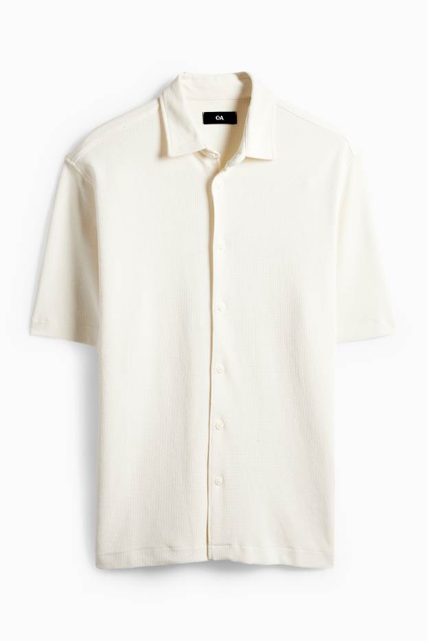 Hommes - Chemise - regular fit - col kent - finition texturée - blanc crème
