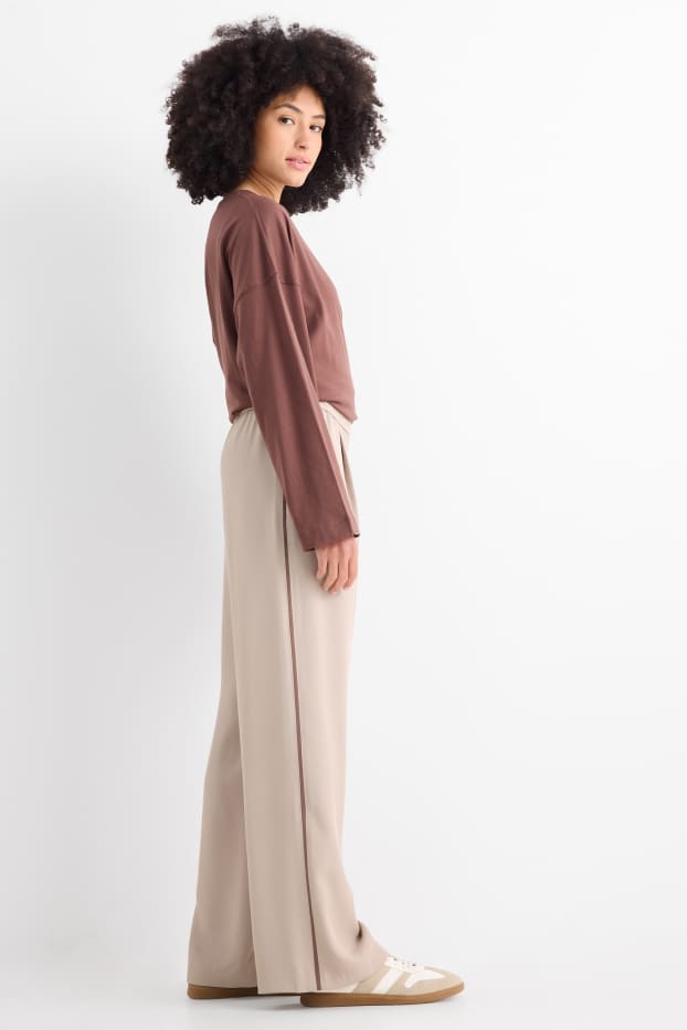 Donna - Pantaloni di stoffa - vita alta - gamba larga - beige