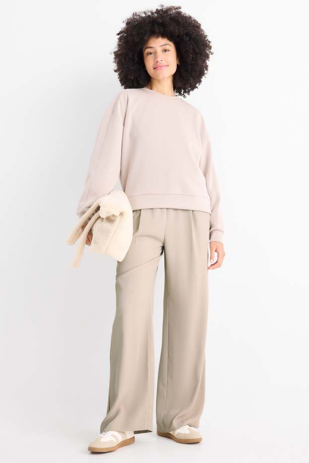Donna - Pantaloni di stoffa - vita alta - gamba larga - beige