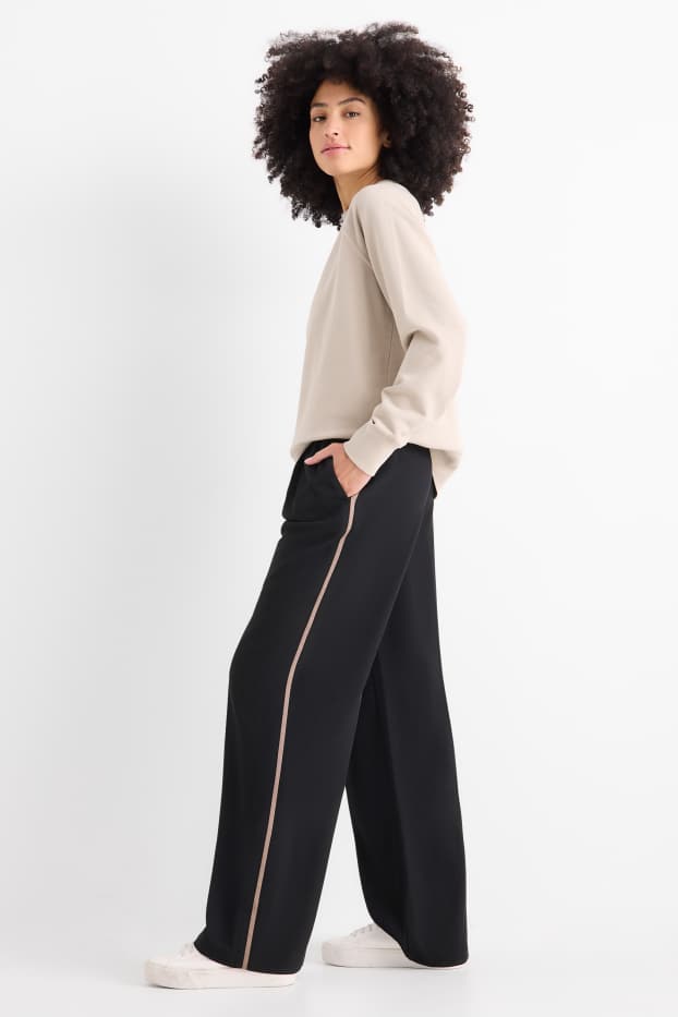 Donna - Pantaloni di stoffa - vita alta - gamba larga - nero