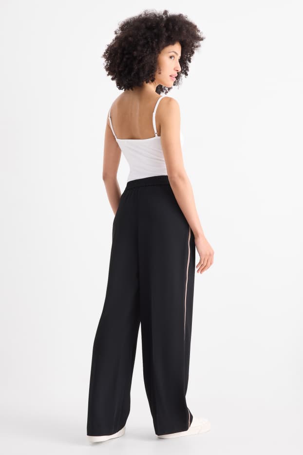 Donna - Pantaloni di stoffa - vita alta - gamba larga - nero