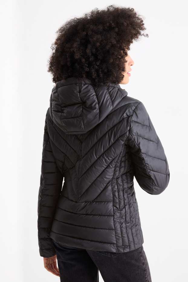 Dámské - Prošívaná bunda s kapucí - černá
