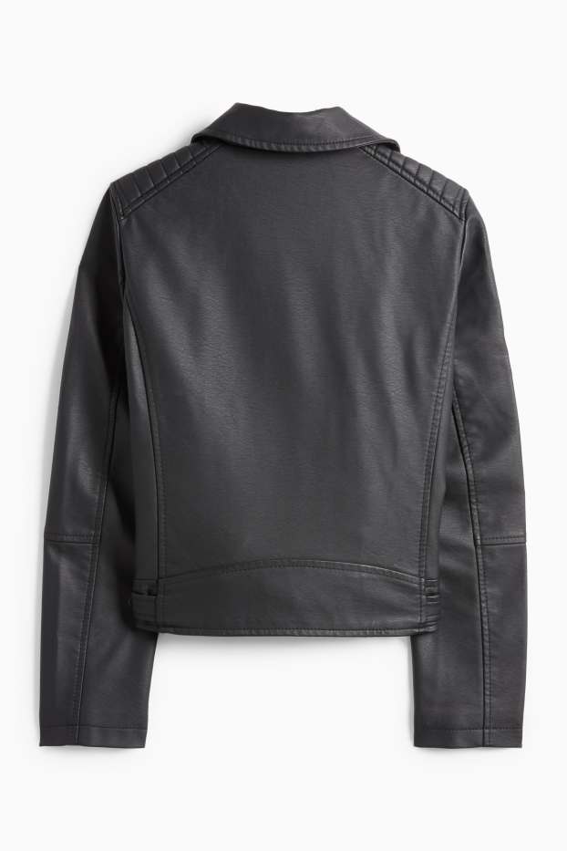 Kinder Mädchen - Bikerjacke - Lederimitat - schwarz