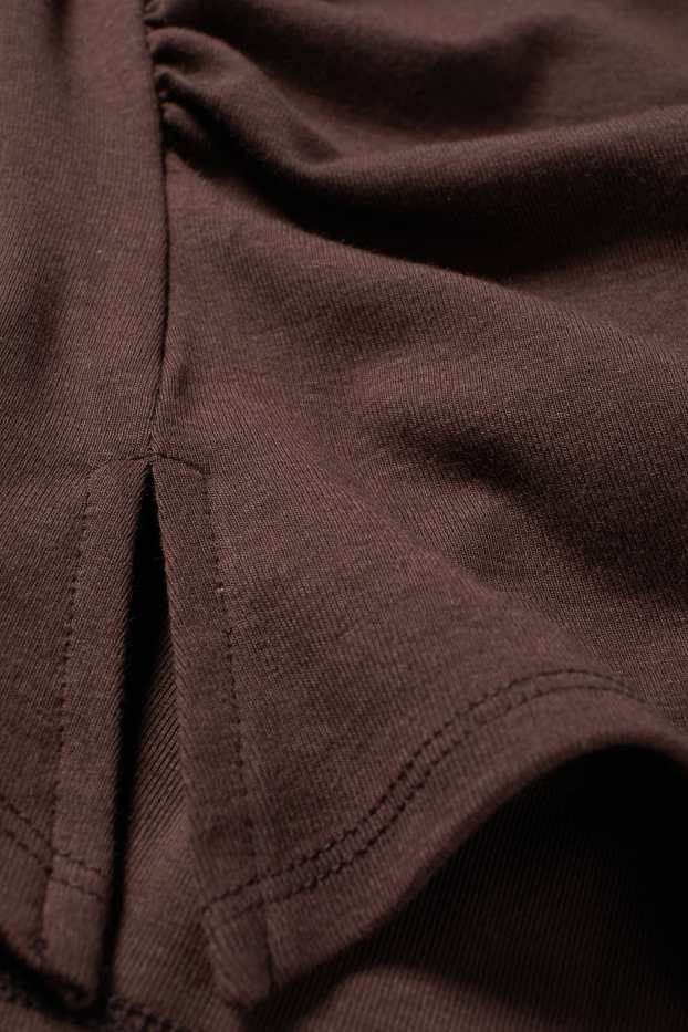 Dámské - Tričko s dlouhým rukávem - slim fit - tmavohnědá