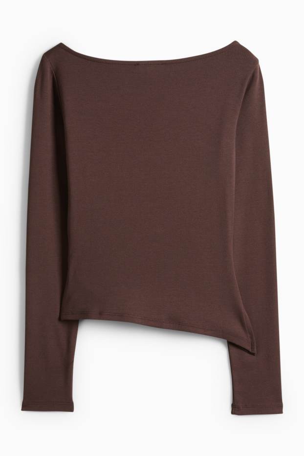 Dámské - Tričko s dlouhým rukávem - slim fit - tmavohnědá