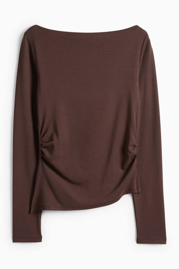 Dámské - Tričko s dlouhým rukávem - slim fit - tmavohnědá