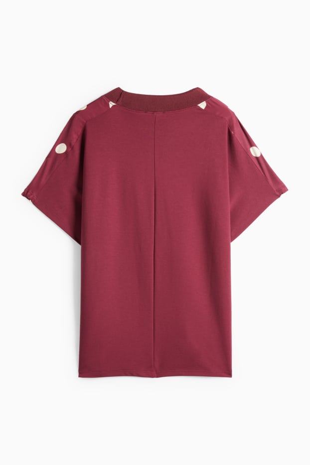 Dámské - Tričko - relaxed fit - puntíkované - bordeaux