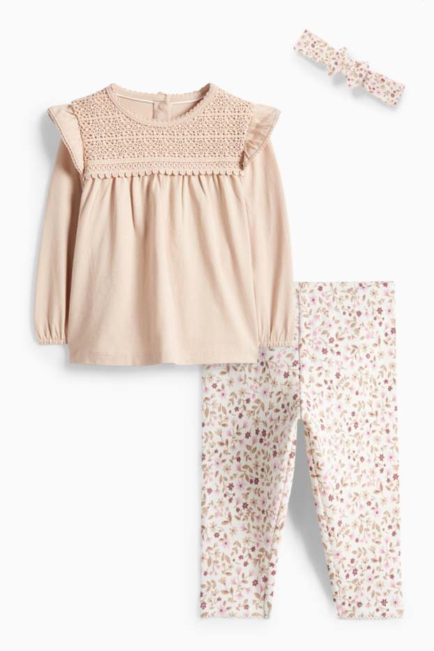 Miminka - dívky - Květiny - outfit pro miminka - 3dílný - béžová