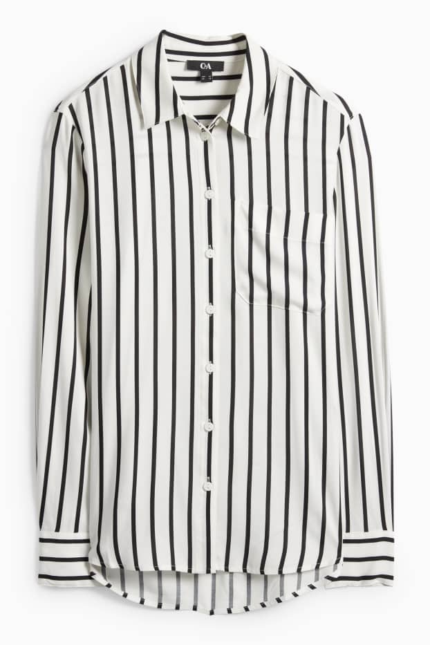 Damen - Bluse - gestreift - weiss / schwarz