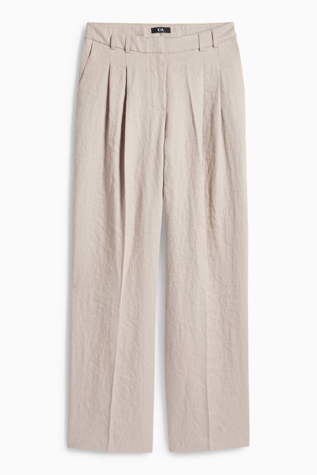 Dámské - Plátěné kalhoty - mid waist - wide leg - světle béžová