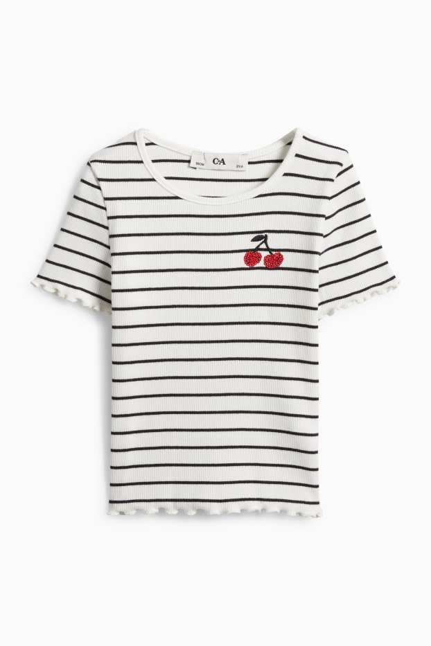 Copii - Fete - Cireașă - tricou cu mânecă scurtă - reiat - cu dungi - alb