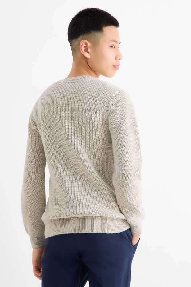 Kinder Buben - Pullover - gerippt - hellbeige