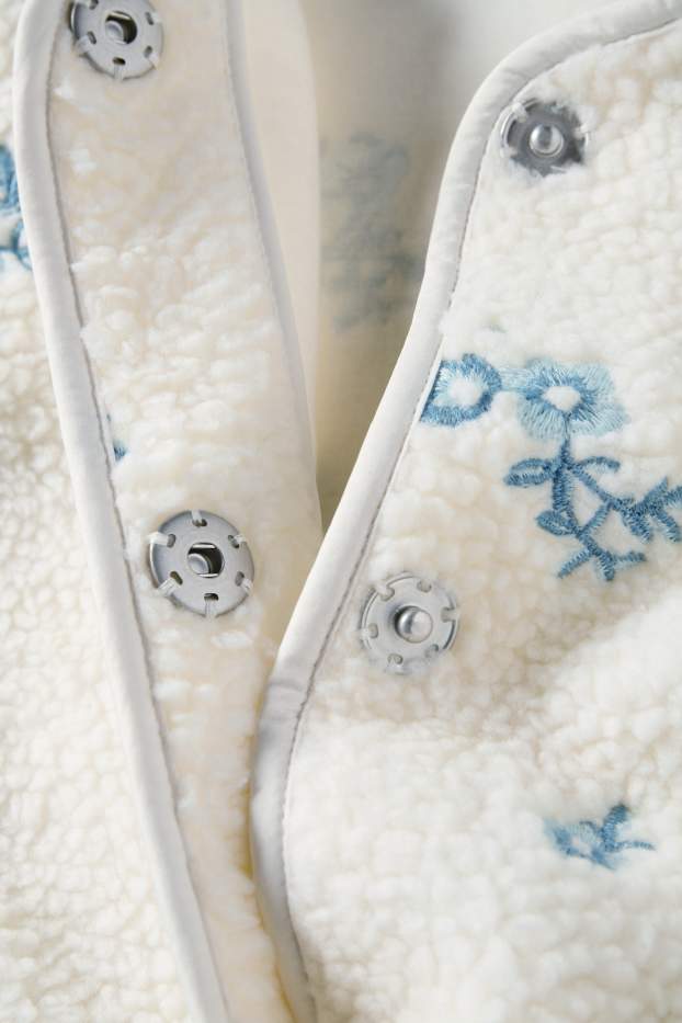 Donna - Giacca in pelo teddy - a fiori - bianco / azzurro