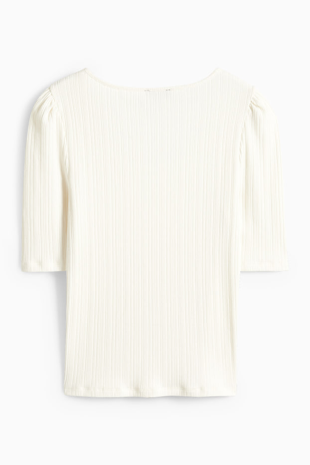 Damen - T-Shirt - Regular Fit - gerippt - weiss