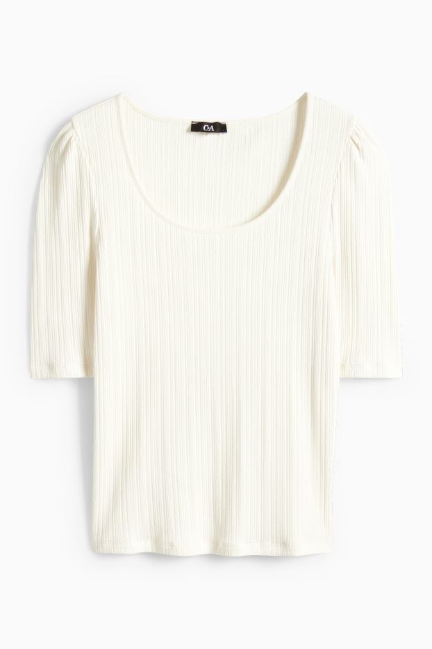 Damen - T-Shirt - Regular Fit - gerippt - weiss