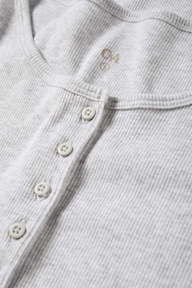 Dámské - Tričko ve stylu henley - slim fit - žebrované - světle šedá-žíhaná