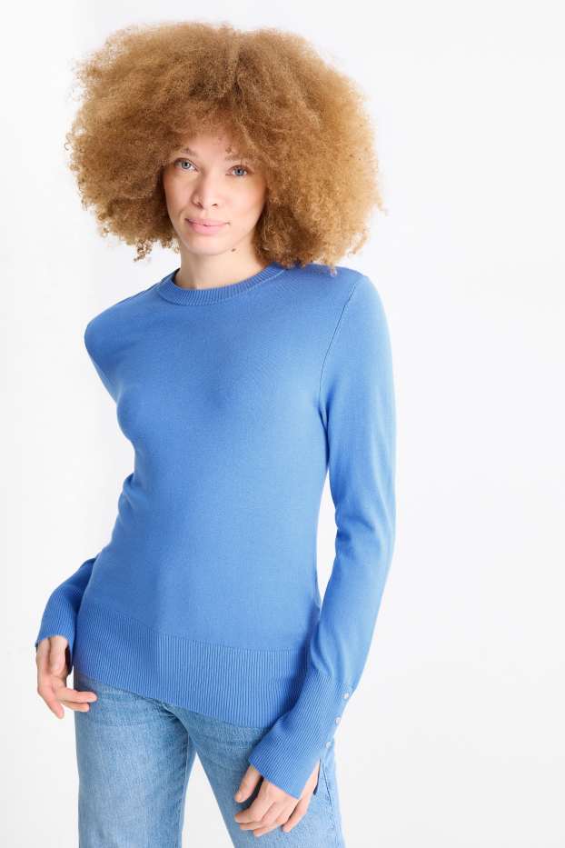 Donna - Maglione in filato lavorato a maglia fine - blu