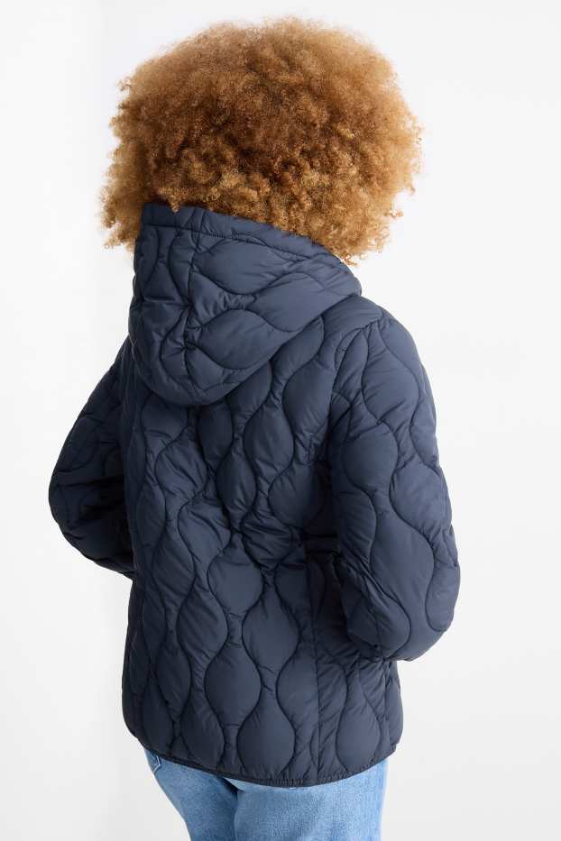 Dámské - Prošívaná bunda s kapucí - tmavomodrá