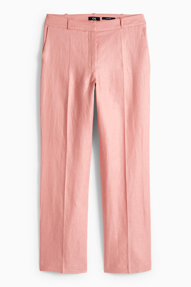 Femmes - Pantalon de bureau en lin - mid waist - regular fit - rose