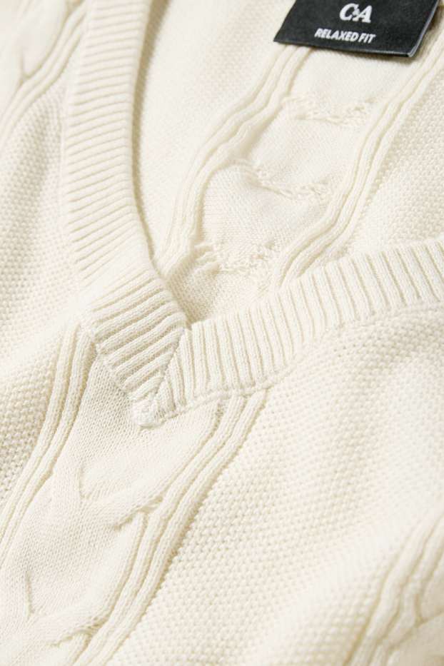 Bărbați - Vestă pulover - cu torsade - bej deschis